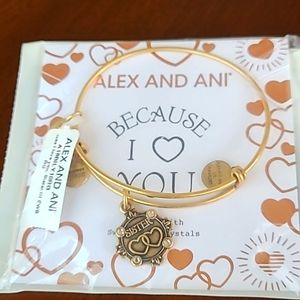 Alex and Ani "Because I love you, Sister" gold charm bracelet